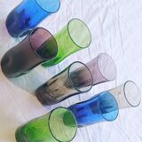 8 verres à liqueur, verre fumé, verrerie de Portieux, 1970's