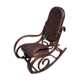 Rocking-chair vintage western bois et cuir marron