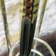 Vintage faux bamboo pedestal table in brass with 2 glass shelves