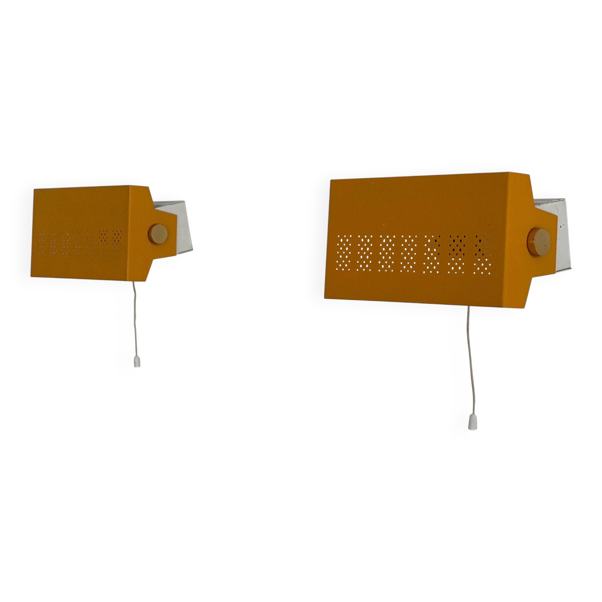 Pair of yellow metal wall lights from the mid-century by N Leuchten, 1960s, Germany.