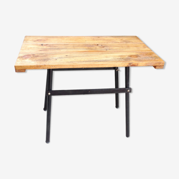 Table d'appoint en bois et metal style industriel années 60-70