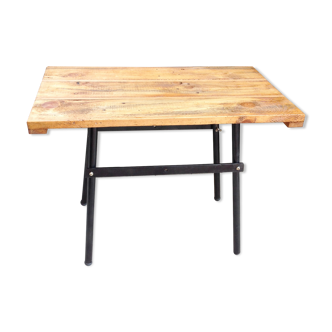 Table d'appoint en bois et metal style industriel années 60-70