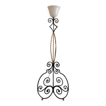 Lampadaire vintage en fer forgé et opaline