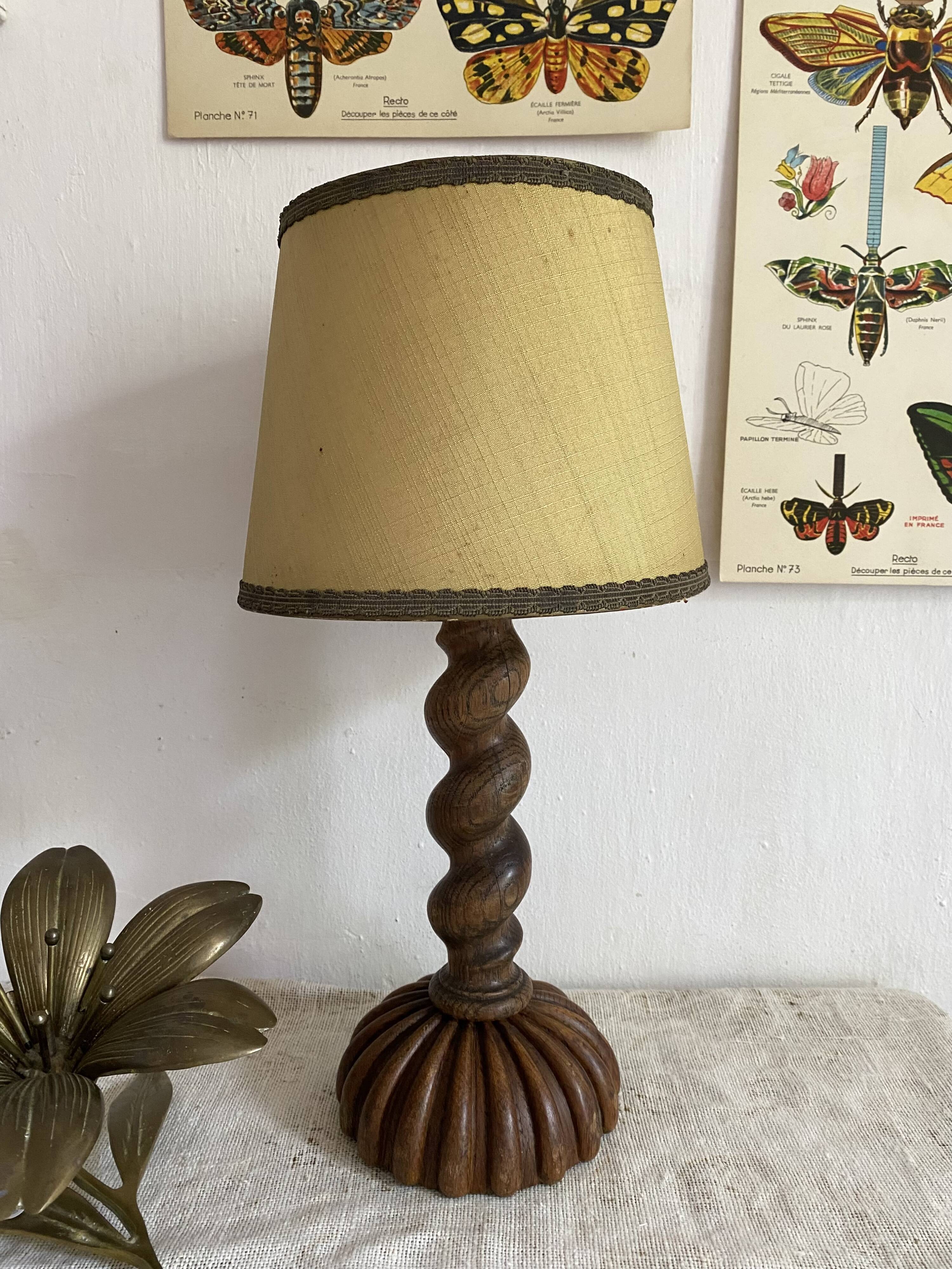 Antique lamp in twisted turned wood