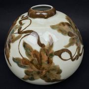 Tharaud Limoges, round vase with hand-painted foliage decoration, Art Nouveau