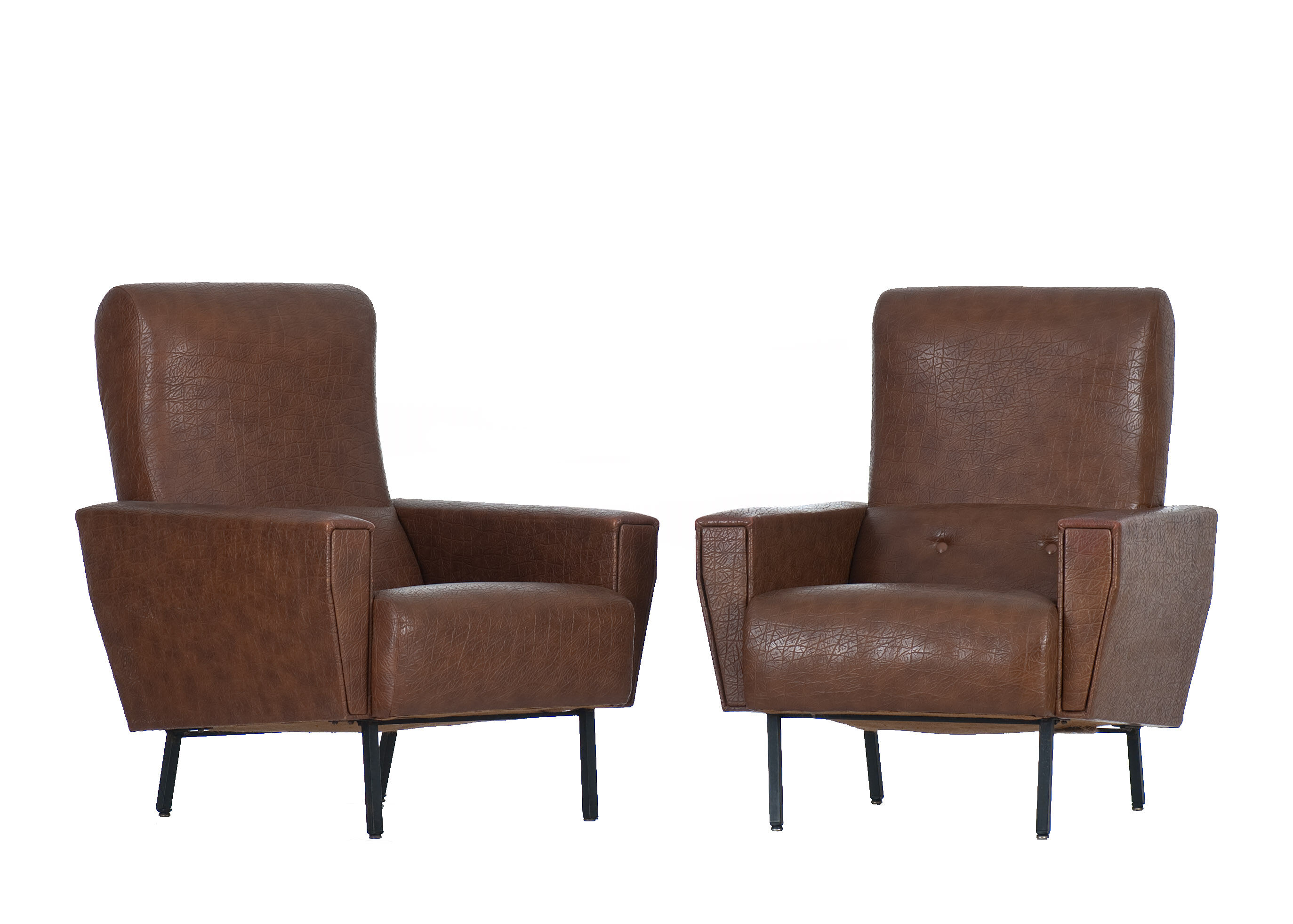 Pair of armchairs Skaï vintage brown An 60