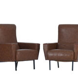 Pair of armchairs Skaï vintage brown An 60