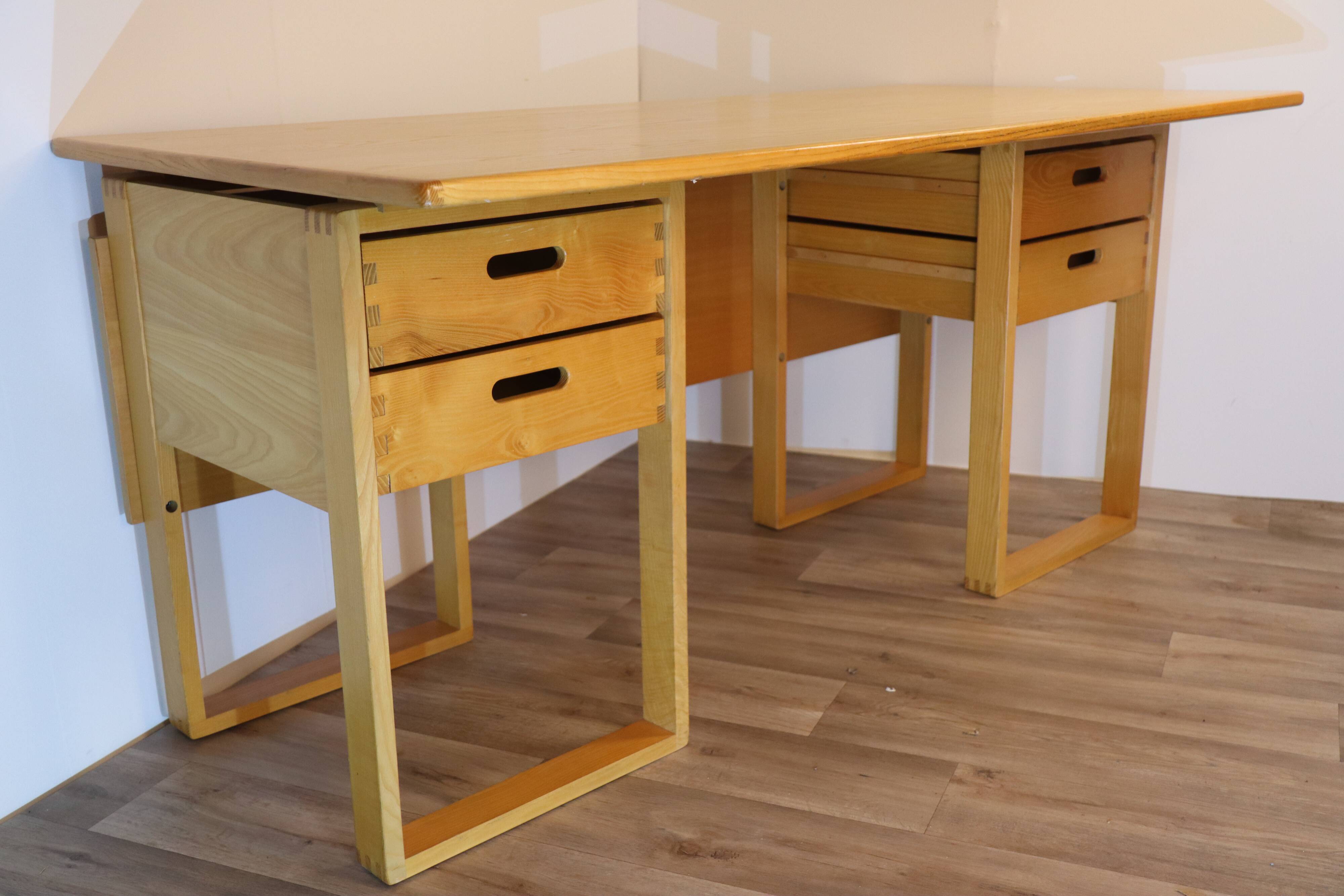 Vintage architect's desk in light wood circa 1970