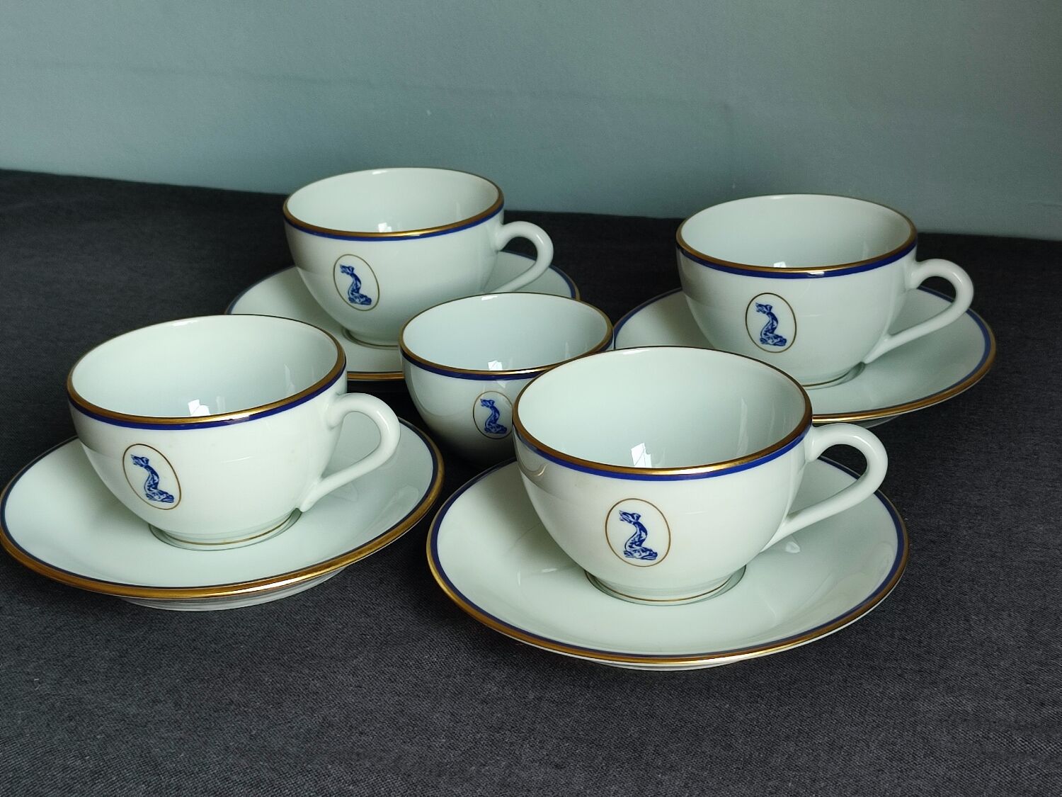 Set of 5 vintage Bernardaud Limoges porcelain cups