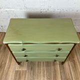 Commode vintage 3 tiroirs en bois restaurée avec peinture Libéron