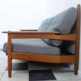 Three seater sofa in fabric and wood