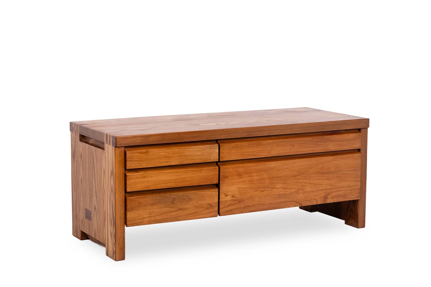 Pierre Chapo. Low chest of drawers in blond elm. Circa 1970.