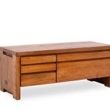 Pierre Chapo. Low chest of drawers in blond elm. Circa 1970.