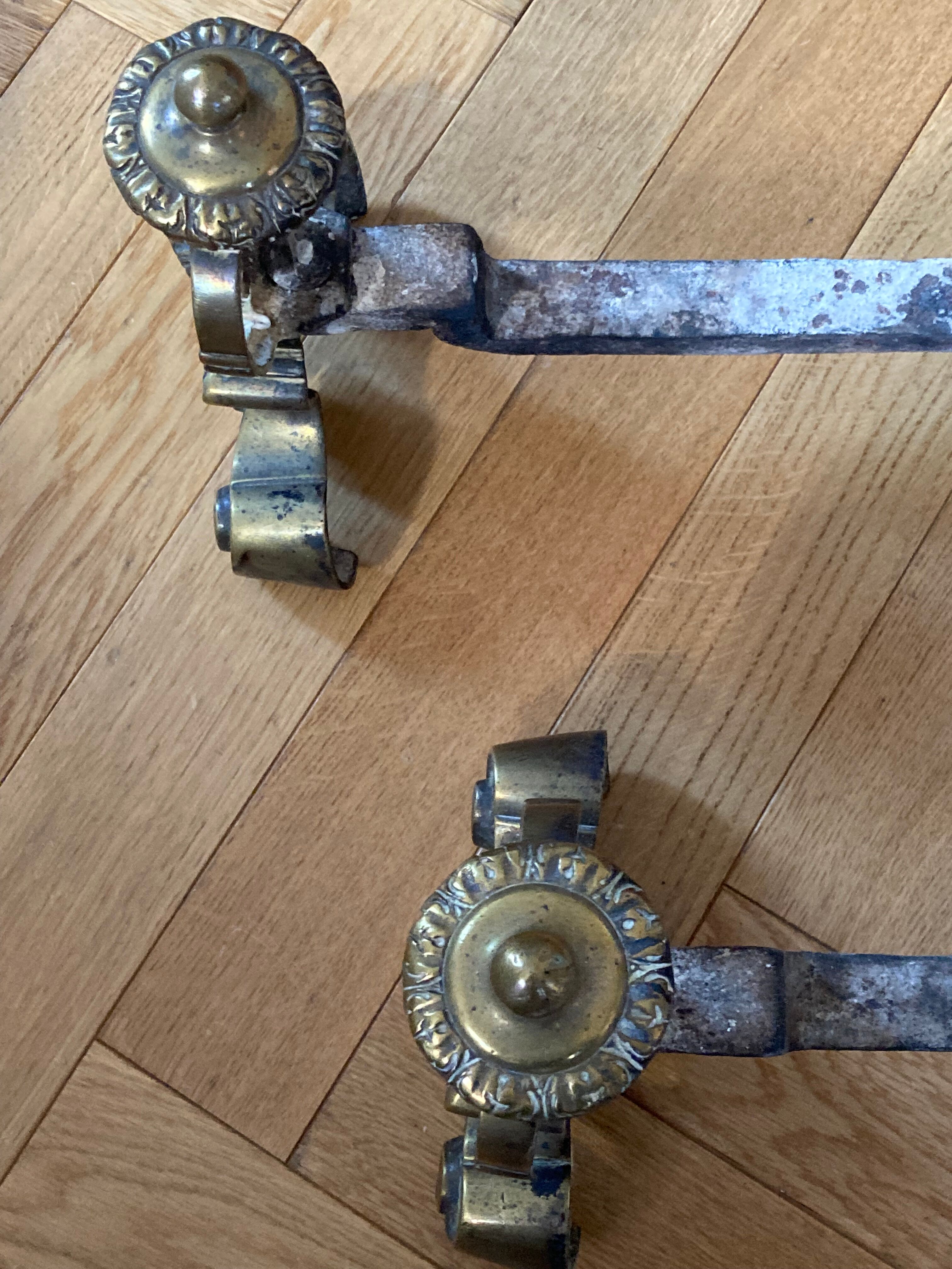 Antique bronze and cast iron chenets