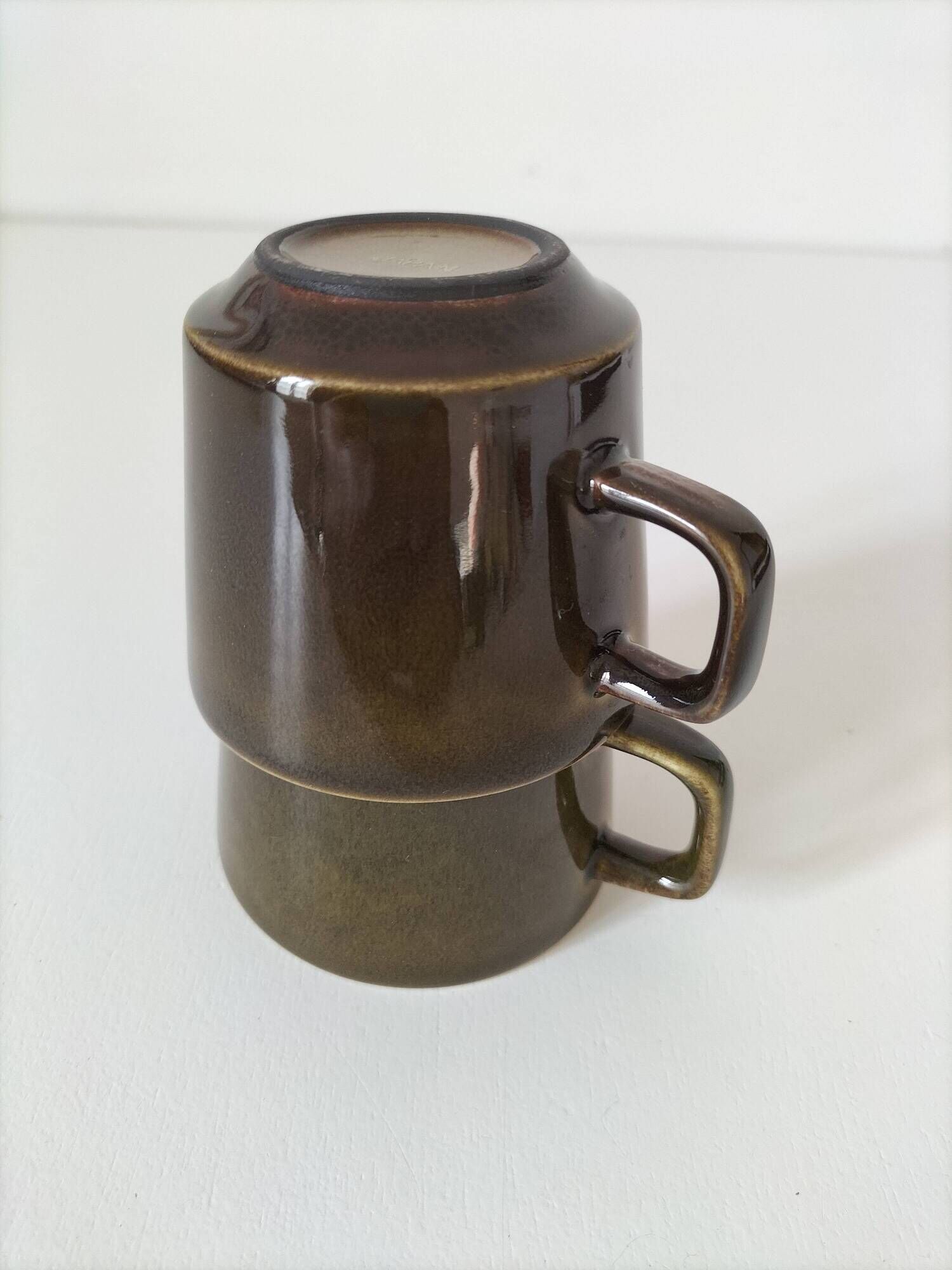 Vintage stackable stoneware coffee cup duo – Japan ceramics 1970