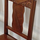 Set of 6 Art Deco chairs in Oak and Walnut with camel leather.