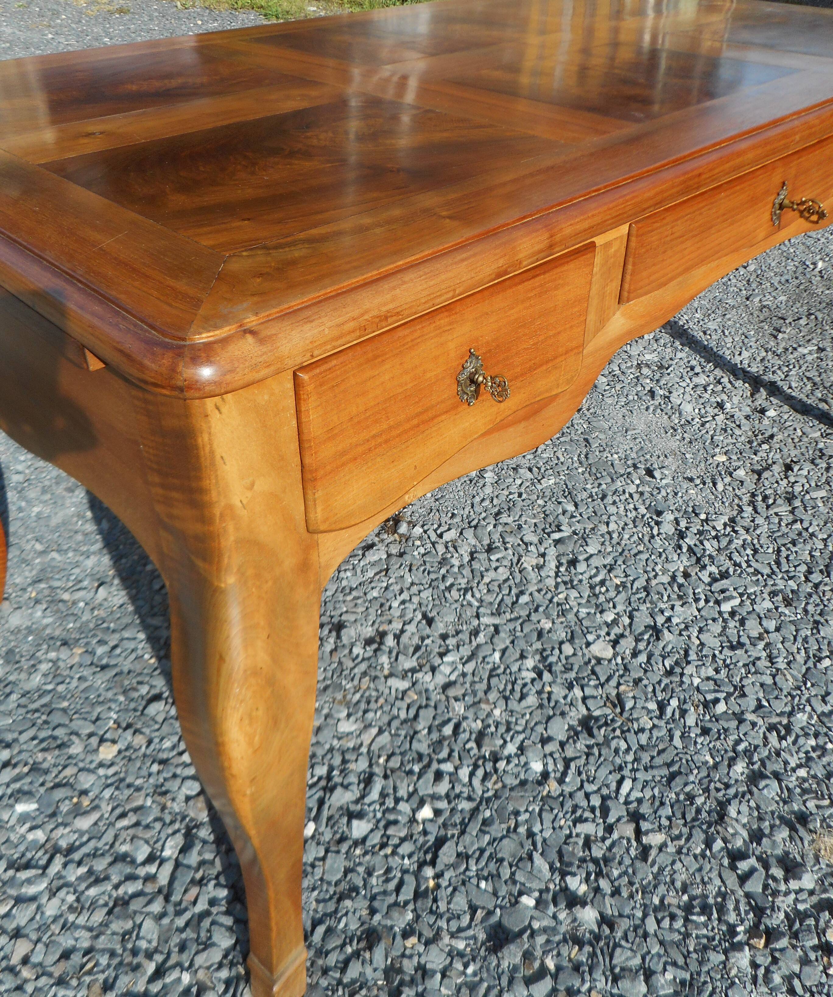 large double-sided walnut desk 3 drawers 2 pulls