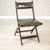 Vintage Walnut Folding Chair in Dark-Green Leather, 1950s