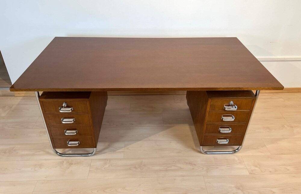 Vintage Bauhaus Oak Veneer Desk from Mücke & Melder, 1940s