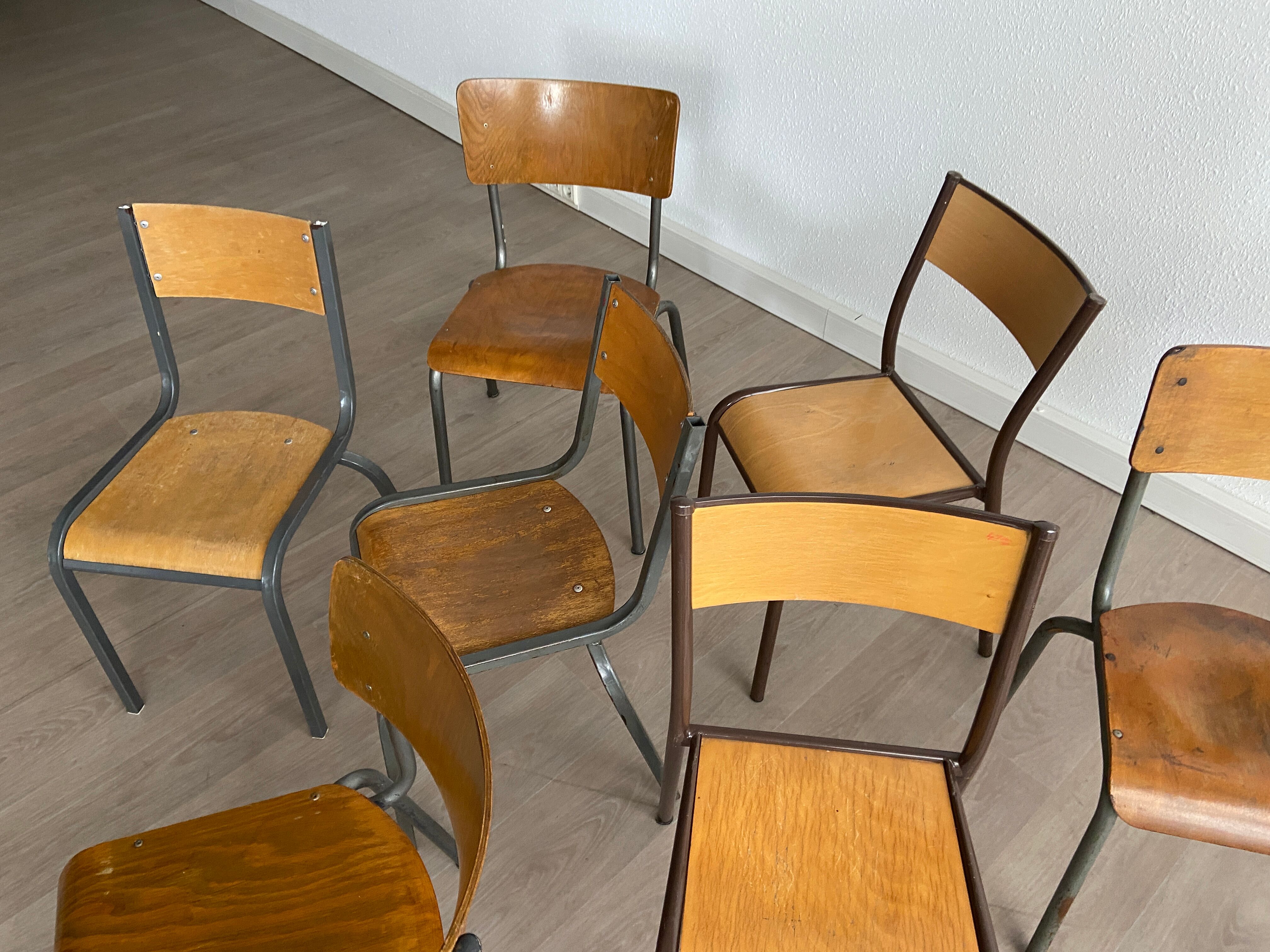 Set of 10 mismatched industrial chairs vintage mullca