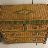 Wicker and wood chest of drawers