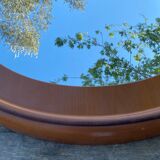 1970 wood and leather 86cm round mirror design