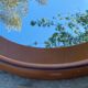 1970 wood and leather 86cm round mirror design