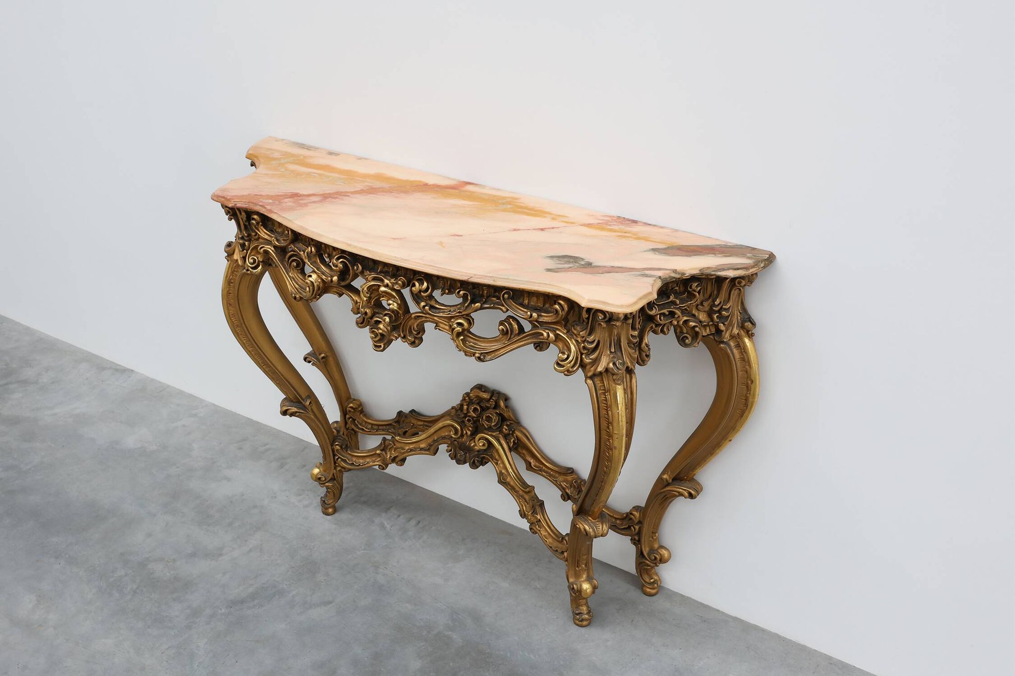 Carved gilt console table with rose marble top, Louis XV / Rococo style, It