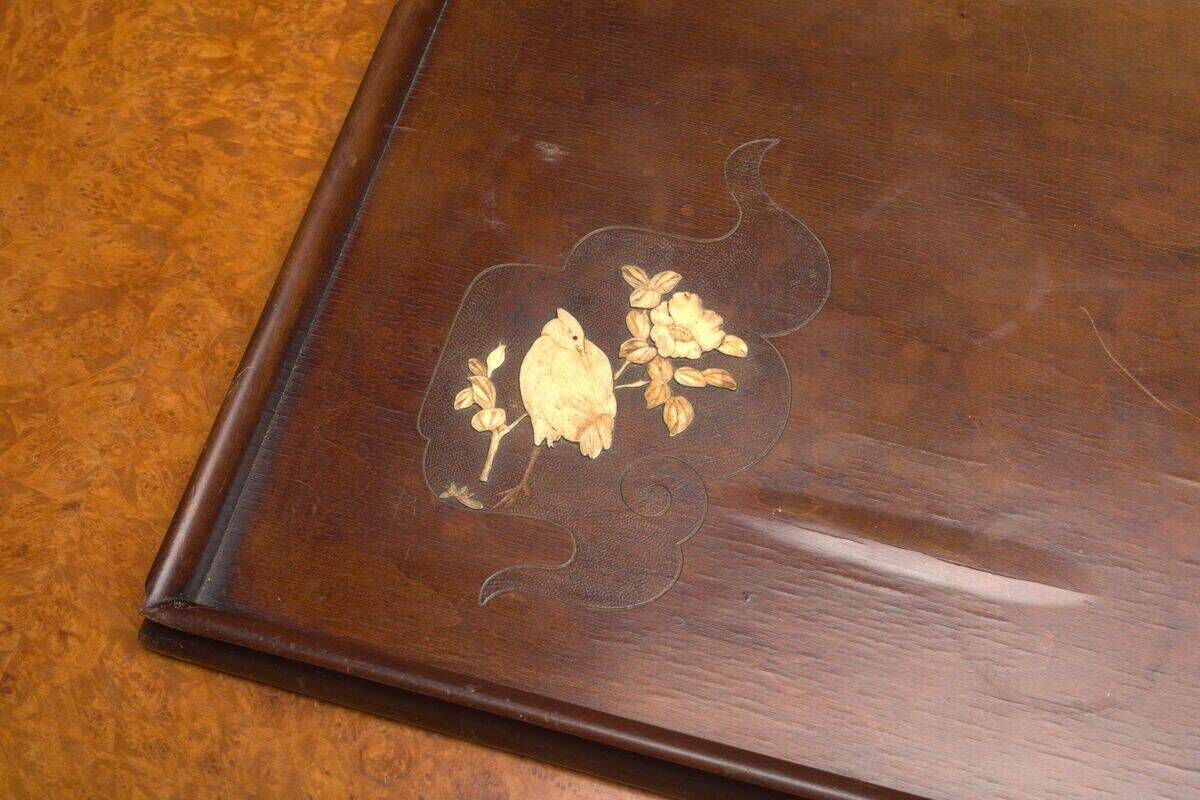 Indochina tray mother-of-pearl marquetry bird decoration 1900