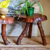 Brutalist sofa tip table in solid wood