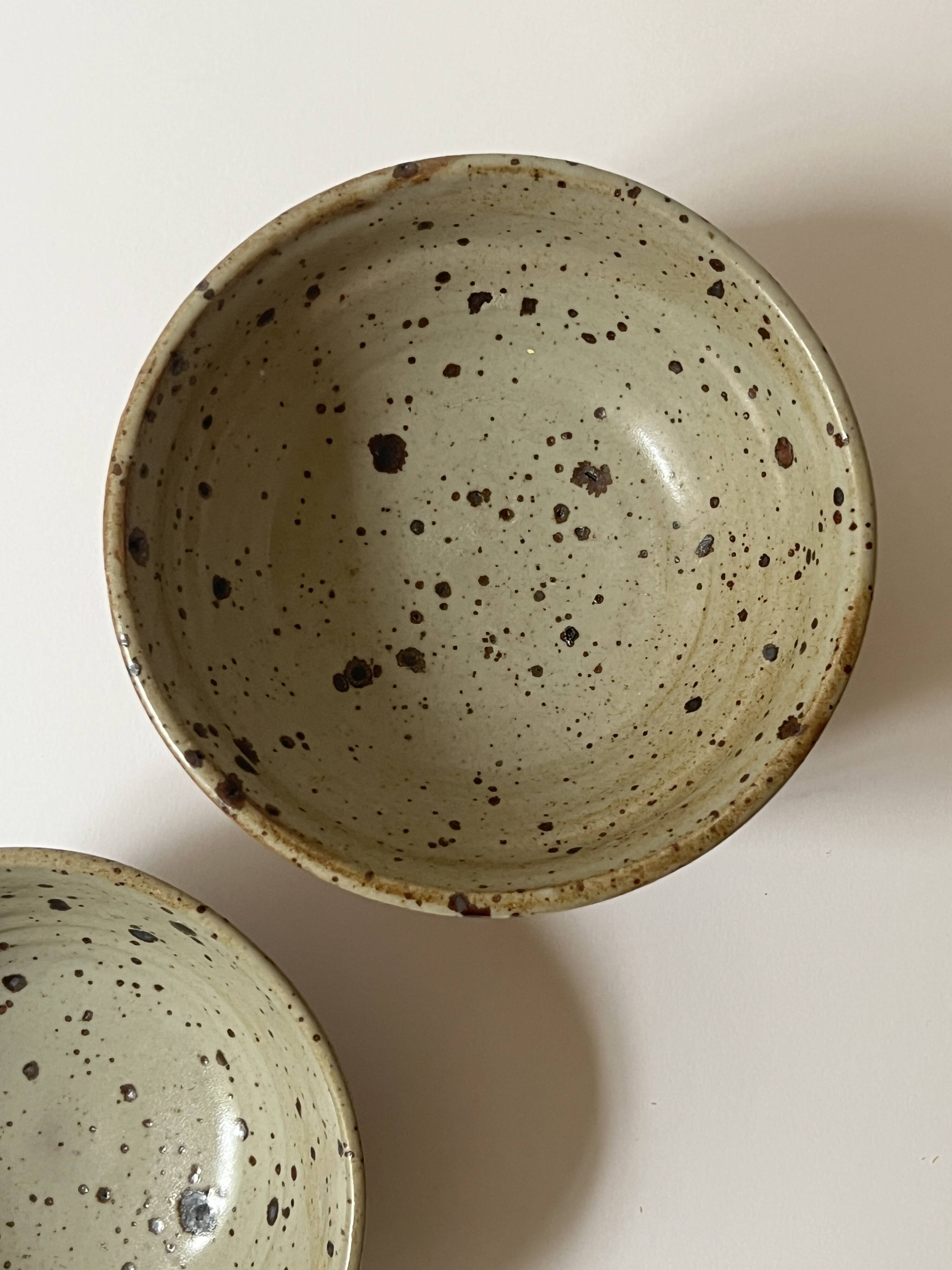 Ceramic ramekins/bowls, stoneware, pyrite, La Borne, France, 1970