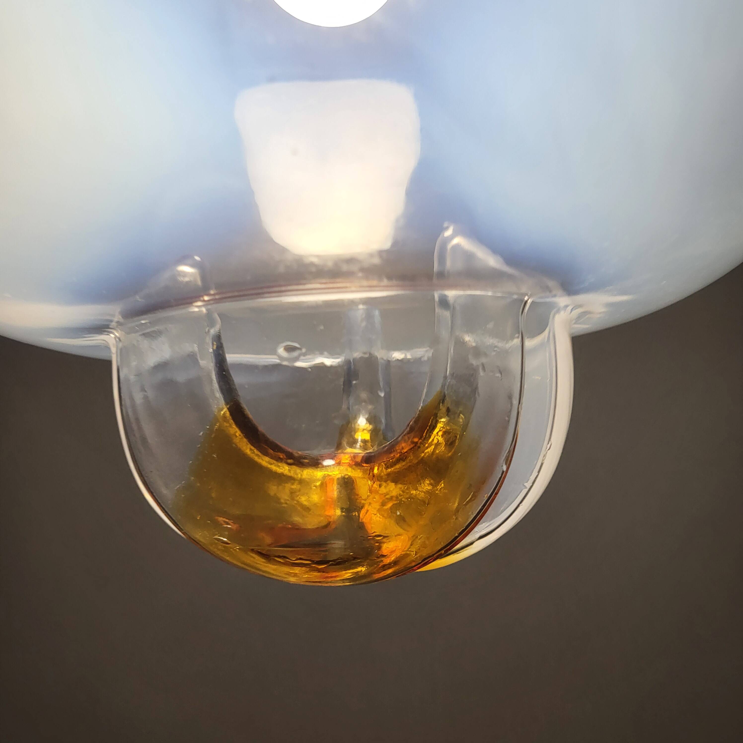 Mazzega glass and chrome mushroom pendant light, Murano, 1960-70, space age