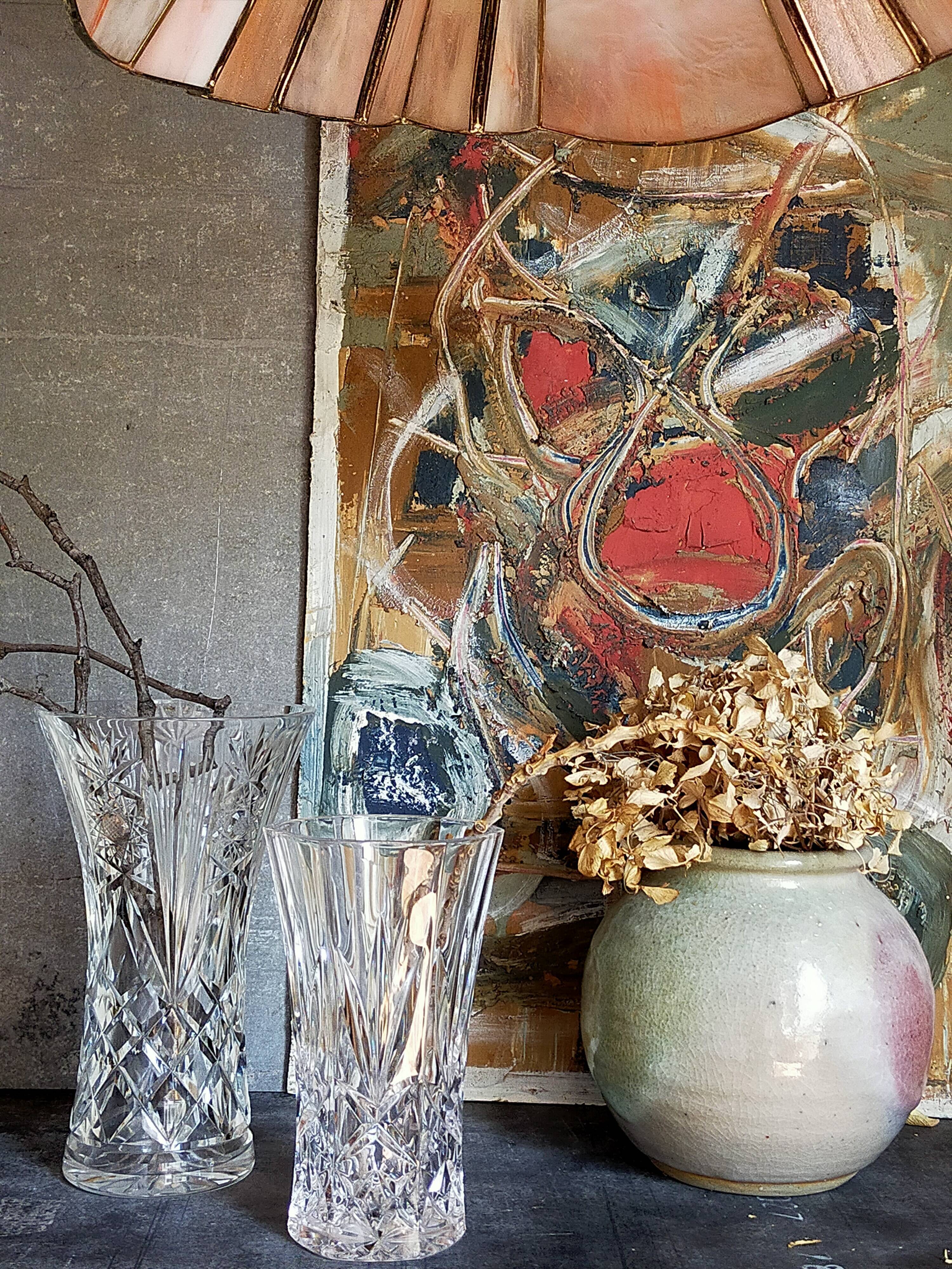 Duo of vintage French crystal vases