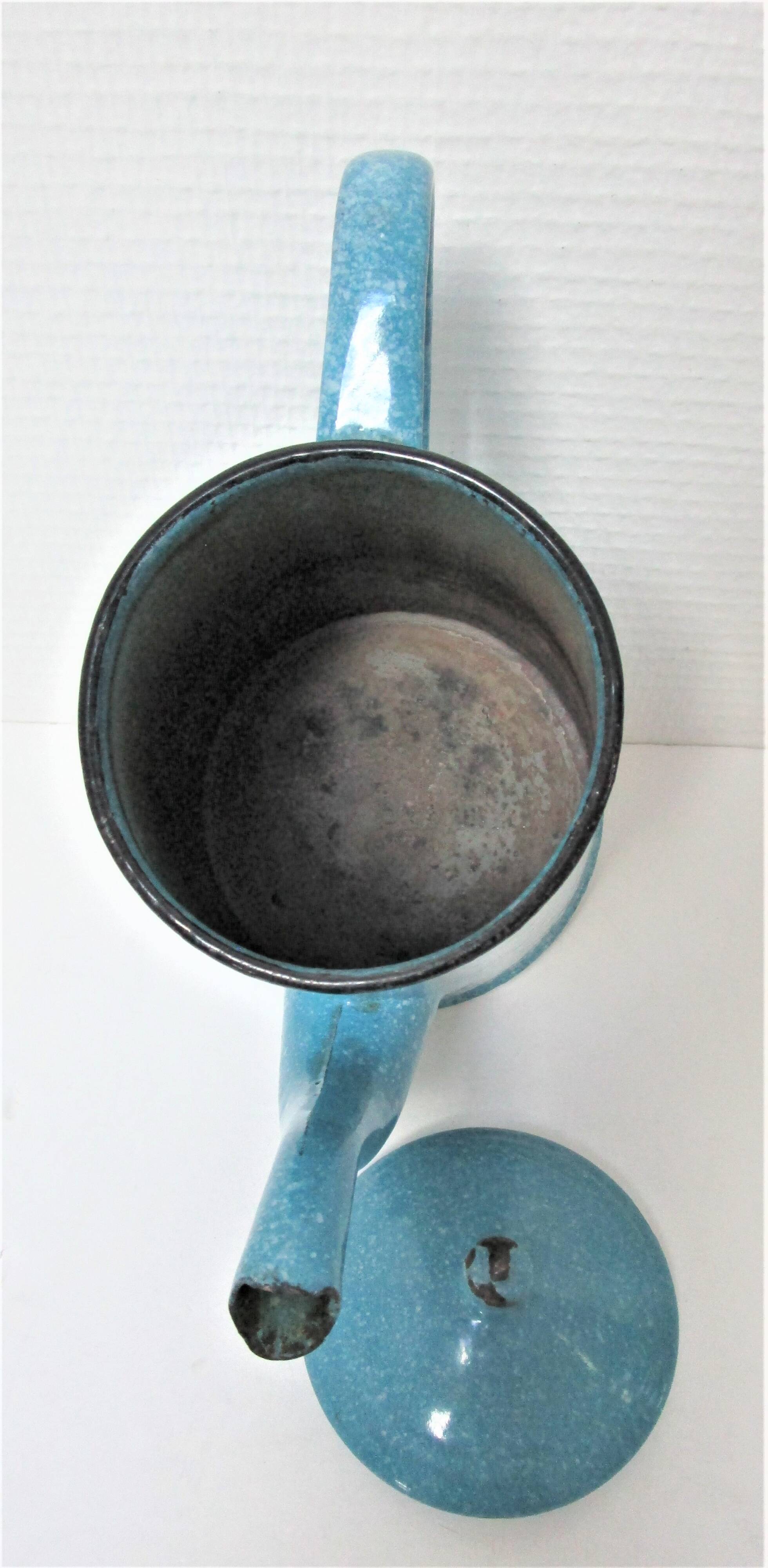 Mid-20th century speckled blue enameled sheet metal coffee maker