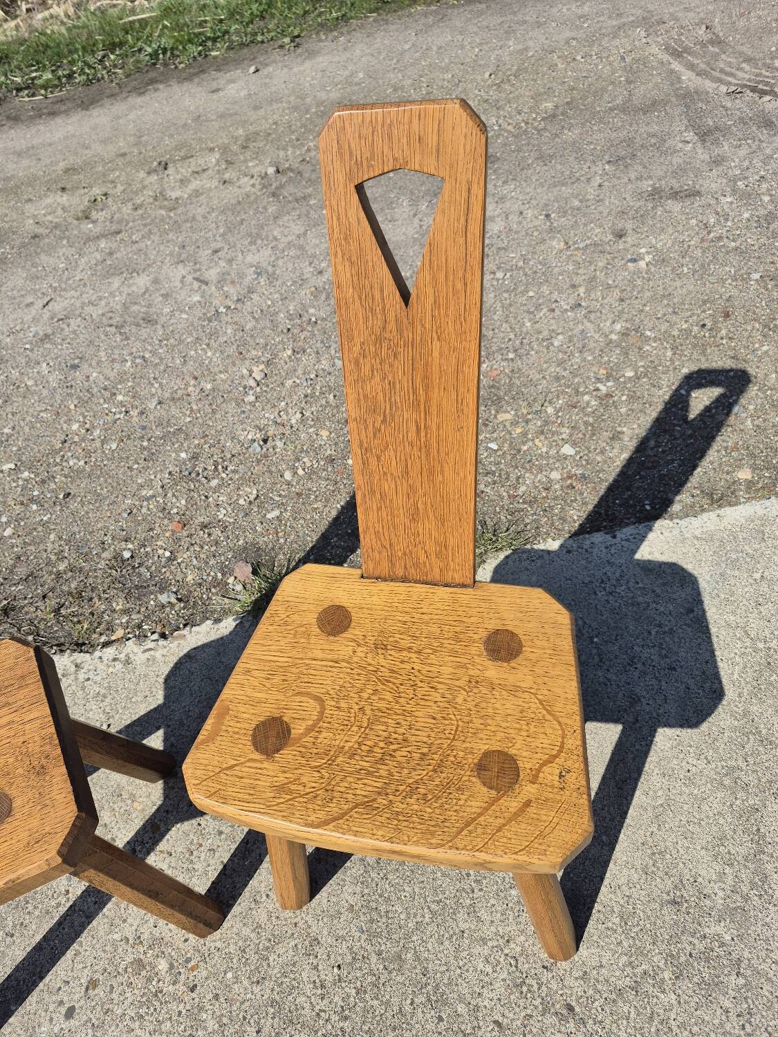 Set 2 - Dutch MCM fireside chair oak 1960s - brutalist plant stool