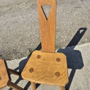 Set of 2 - Dutch MCM oak armchair from the 1960s - brutalist plant stool