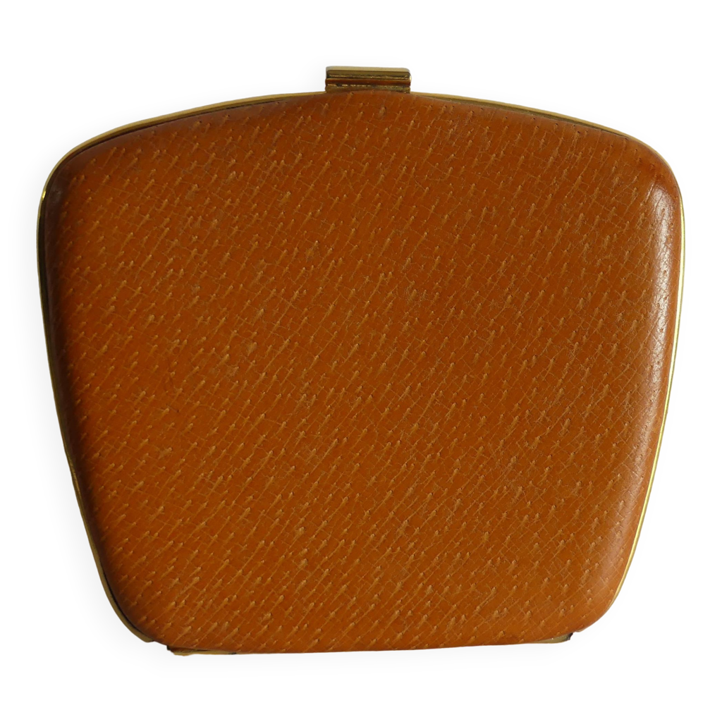 Poudrier Vintage Années 40/50 - Cuir Et Métal - État Très Bon - Camel