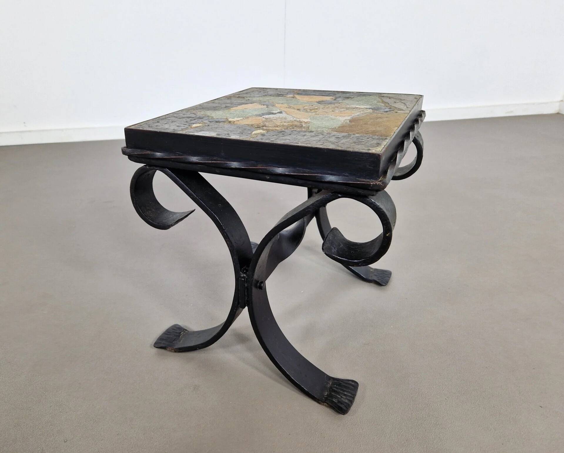 Cast iron & slate stone side table | 1960s