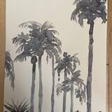 Signed monochrome watercolor painting “sunset over the palm trees”