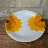 Vintage round serving dish with yellow flowers, Ironstone, 1970s, Italy.