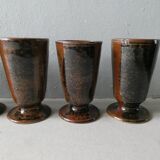 Lot of 6 sandstone mazagrans enamelled by Isabelle Roger and Pierre Bernier