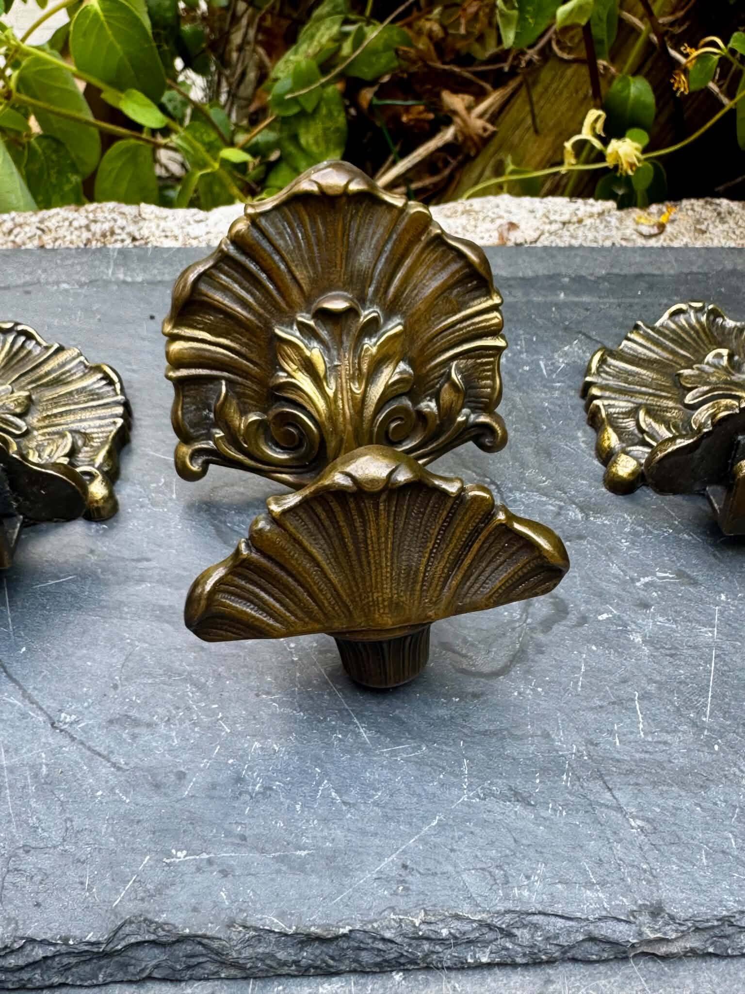 3 brass coat hooks in Rococo style, Louis XV, towel holder.