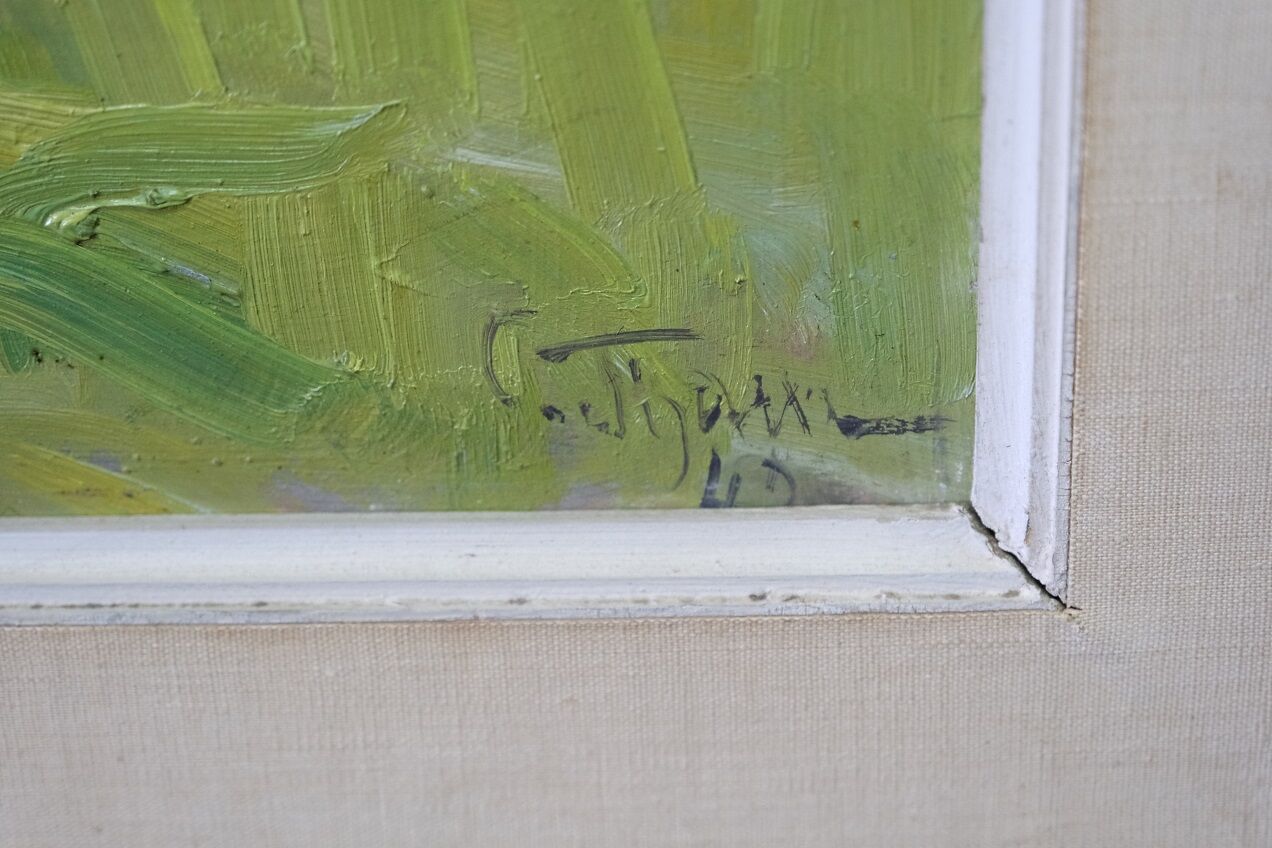 Carin Tham (1888-1967), Scandinavian Modern Landscape, 1942, Oil on Panel, Framed