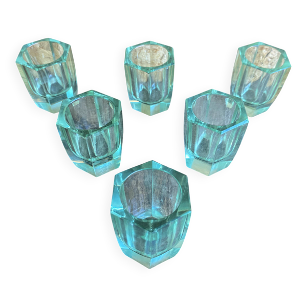 Série 6 verres anciens liqueur moser verre moulé uranium béryl art déc