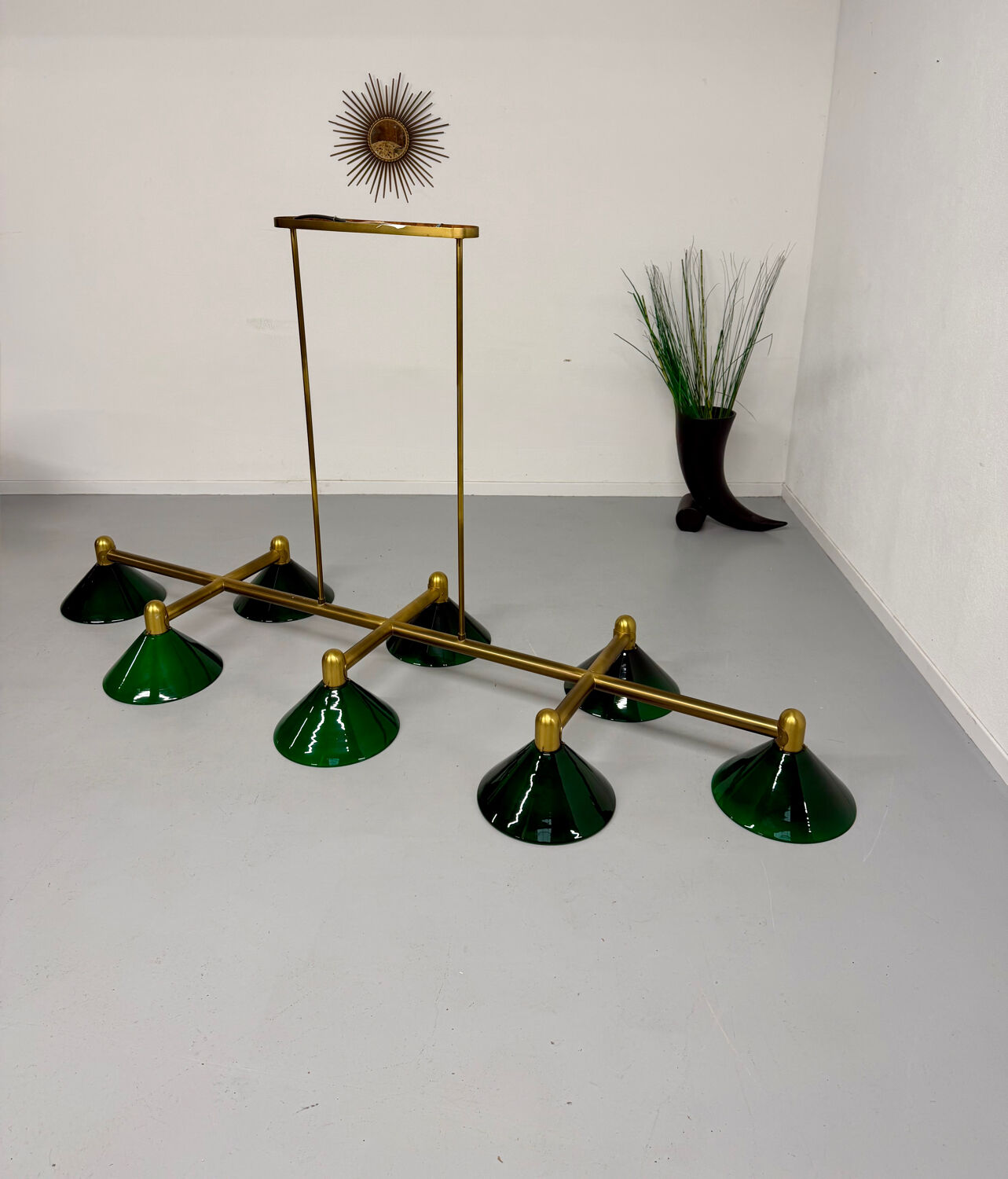 Large brass and green opaline pendant lamp 260 cm 1970s
