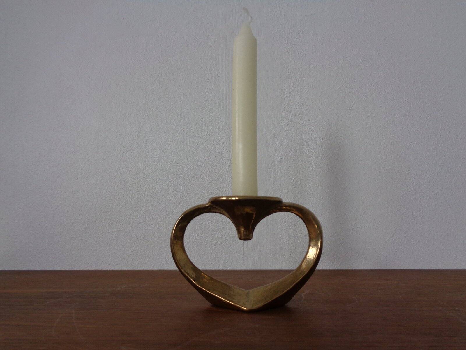 Brutalist Heart-Shaped Bronze Candlestick by Michael Harjes, 1960s