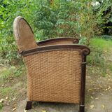 Paire de fauteuils en bois et rotin 1980