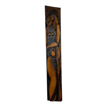 Grande décoration murale en bois de design mid-century / amoureux, années 1960, Tchécoslovaquie