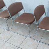 Set of 6 vintage low chairs in chrome metal