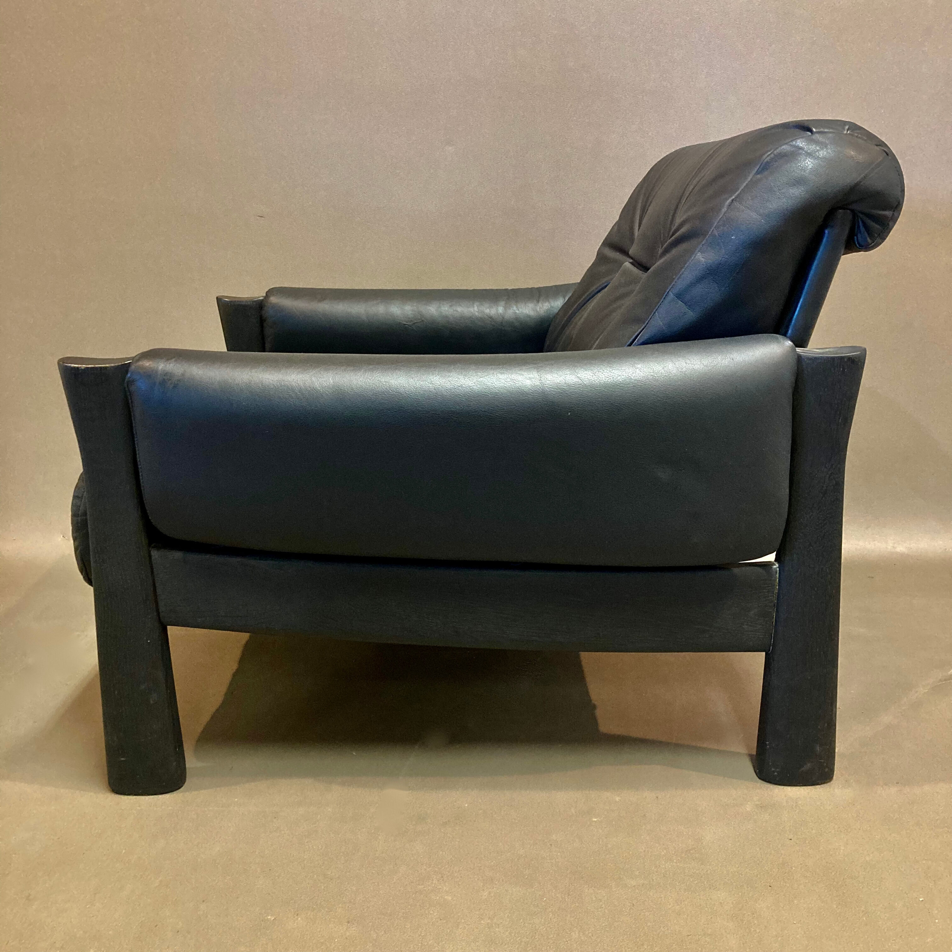 Black leather armchair Scandinavian design 1960